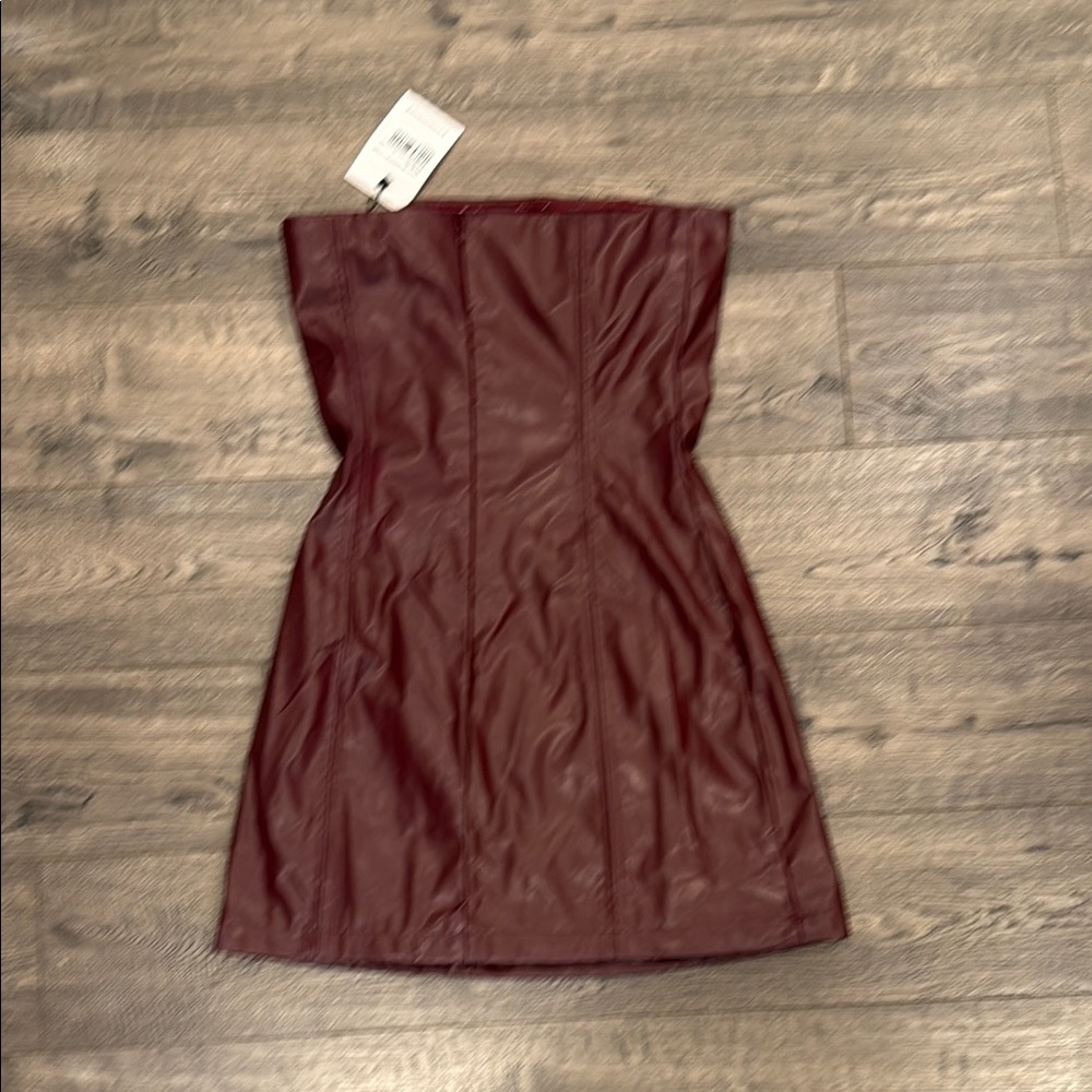 Leather Burgundy Strapless Dress - Picture 3 of 4